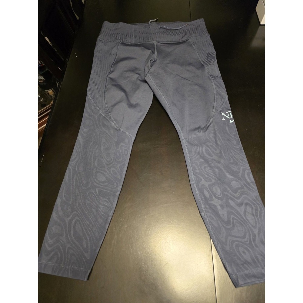 Nike Dri-FIT Women's Gray Abstract Ankle Leggings L Polyester Spandex Stretch
